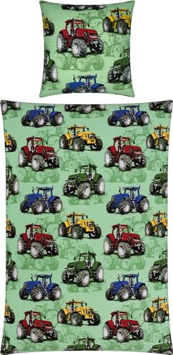 REDBEST Kinder-Bettwäsche Renforcé grün Größe 1x 135x200 cm + 1x 80x80 cm