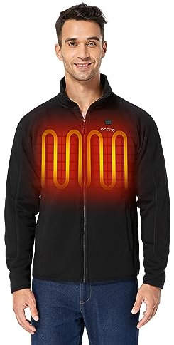 ORORO Giacca in pile riscaldata da uomo, con zip intera, con power bank, fino a 10 ore di calore, caricatore non incluso, nero, L