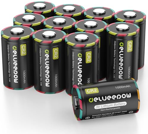 Delyeepow Batteria CR2 3V al Litio 1000mAh, Batterie CR2 foto Litio ad Alta Capacità per Fotocamere Digitali, Torce Elettriche, Visori Notturni 12 Pezzi, Non Ricaricabili