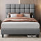 Yaheetech Double Upholstered Bed Frame with Adjustable Square Tufted Headboard/Linen Fabric/Sturdy Wooden Slat Support/No Box Spring Needed, 4ft6 Light Grey