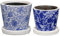 Oairse Set of 2 Blue and White Ceramic Planter 12CM 10CM Ceramic Plant Pots Indoor with Drainage Holes and Saucers Tray Decorative Flower Pots for Succulent Cactus House Plants