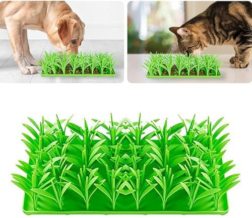 Silikon-Grasmatte Für Katzen - Grünes Gras Silikon Slow Food Matte | Schnüffel Matte Für Katzen | Futter Matte Für Katzen | Katzen Grasmatte Für Hauskatzen | Grasmatte Futterspielzeug Anti-Schlucken G