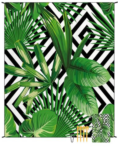 FANSU Wasserdicht Strandmatte, 3D-Druck Picknickdecke 180x220cm Picknickdecke, Stranddecke Sandfrei, Waschbare Stranddecke für Strand, Picknick, Camping (180x220cm,Monstera deliciosa)