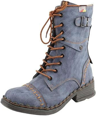 TMA EYES Klassische Schnürstiefel, Reißverschluss, atmungsaktives Futter, flach, handgenäht, wadenhoch, denim, 37 EU