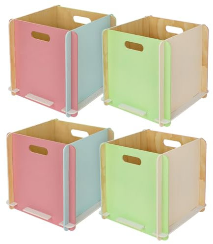 HMF Aufbewahrungsbox aus Holz zum Zusammenstecken | 4er Set | passend für Kallax | 32 x 32 x 32 cm | Mehrfarbig