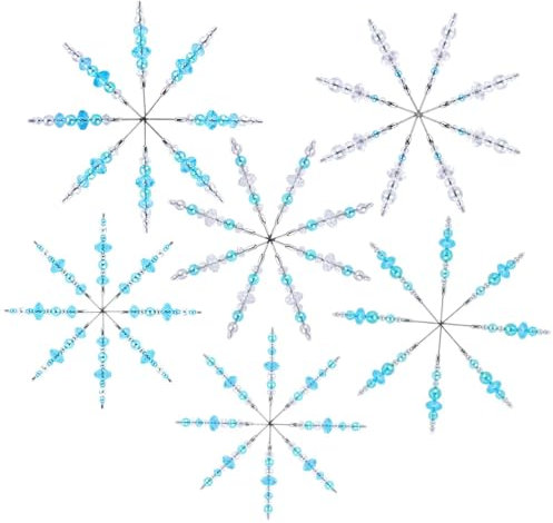 VOPIWOZ Perlensterne Basteln, Bastelset Weihnachten Enthält 6 Drahtsterne Rohlinge Etwa 432 Perlen zum Auffädeln, Perlensterne Bastelset für Schneeflocken Basteln, Schneeflocken Deko