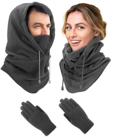 JOKSNK Cagoule d'hiver, cagoule pour homme et femme, coupe-vent, masque de ski, cagoule chaude pour le sport d'hiver et l'extérieur, gris, 30