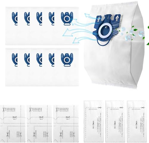 10PCS Vacuum Cleaner Bags for Miele Vacuum Cleaner, Dust Bags for Miele GN Vacuum Bags CompleteC1 C2 C3, S8, S5, S2 S600, S800 S400i, S400, S270 GN Type Vacuum Cleaner, Motor Filters Airclean Filter