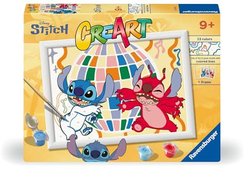 Ravensburger - Creart D Disney Stitch y Leroy | Pintar por Numeros Niños | Kit Manualidades Niños 9 Años | Kit Pintura Niños Completo | Regalo Niña 9 Años | Incluye Marco 24x18cm
