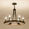 Adjustable Height Chandeliers Ceiling Light (53-143cm): Dual-Tone Round Design with Wooden & Black Finish - Rustic Farmhouse Wagon Wheel Chandelier for Kitchen, Dining Room, Bedroom (Multi-colored)
