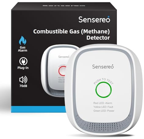 Détecteur de Gaz Naturel Sensereo CG-1, Branché sur Prise, Alarme 70dB avec LED et Auto-Test, Capteur Haute Sensibilité pour Gaz Méthane, Usage Domestique et Professionnel