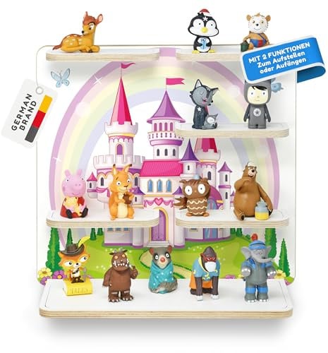 stadtecken Holzregal für Musikbox – Passend für Toniebox & ca. 40 Tonies | Perfekte Aufbewahrung fürs Kinderzimmer | Zum Aufhängen | Erweiterbar (Fantasieschloss ohne Musikbox)