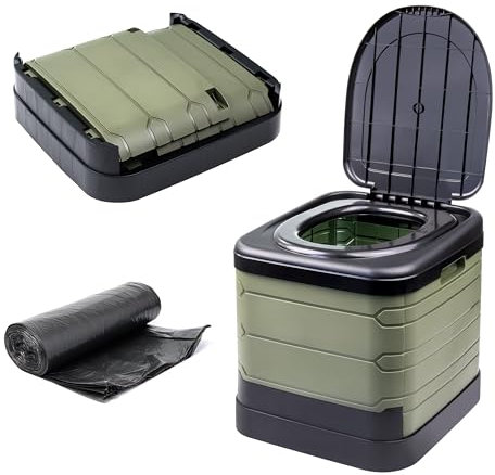 Crystals 24L Portable Camping Toilet – Compact Outdoor Travel Potty Loo for Caravan, Folding Toilet, Fishing, Hiking, Festivals & Picnics – Lightweight, Easy-Clean Design (Green/Black)