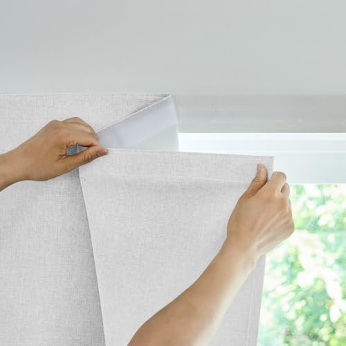 Installazione Semplice Tenda Oscurante Autoadesiva, 100% Impermeabile, Protezione Temporanea dal Calore per Finestre, Tenda Portatile per Camera da Letto e Roulotte (Grigio-Bianco-H213 x L132 cm) 1