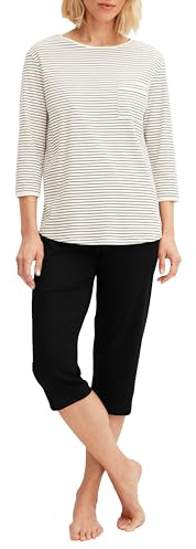 Calida Sweet Dreams 3/4-Pyjama Damen, aus 100% Baumwolle, Hose mit stoffbezogenem Gummibund