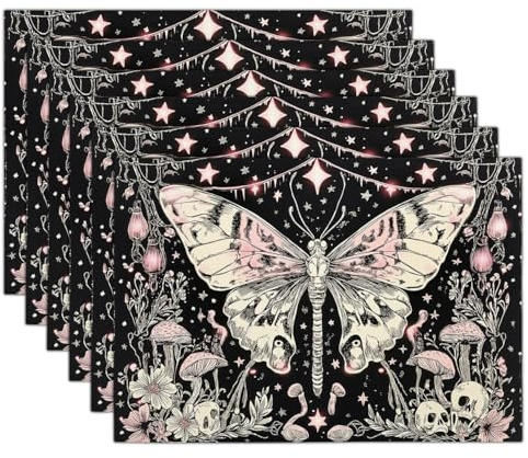Tischsets 2Er Abwaschbare Halloween Tischdeko Platzsets Pilz Schmetterling Tischuntersetzer In 43 cm Symmetrische Kunst Platzdeckchen Tischunterlage Für Esstisch Wohnzimmer Tisch Rosa