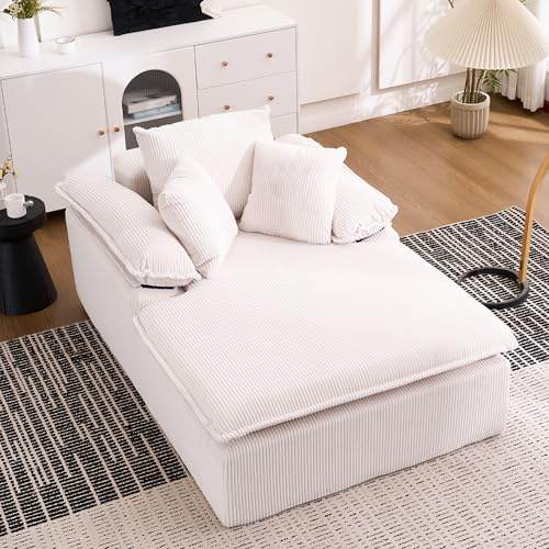 NuvlaGu Luxus Cord Schlafsofa – Modernes Sofa mit 4 Kissen, ultraweiches & multifunktionales Cord-Sofa ohne Montage, platzsparendes Sofa-Bett (White)