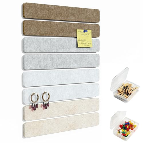Uoisaiko Filz Pinnwand Selbstklebend mit 40 Pinnnadeln, 8 Stück Pinnwand Bar Streifen Filzboard Memotafeln Fotos Filzplatte Bulletin Board Wanddekoration für Büro Küche 38x5cm Milchteeton