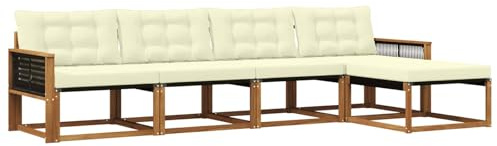 vidaXL Outdoor-Sofagarnitur mit Kissen 5 pcs Natur und Creme, Garten, moderner, langlebiger Outdoor-Sofa, Sessel-Ecke, Lounge-Möbel, Terrasse Set