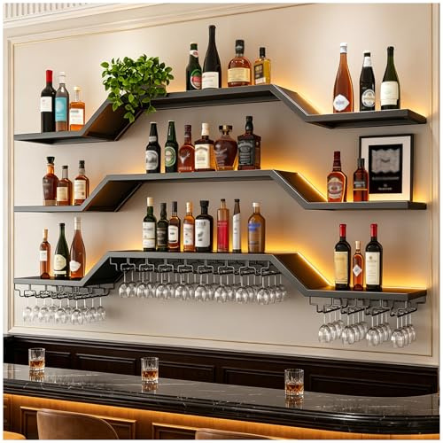 3 Livelli Portabottiglie Da Parete in stile Led industriale (nero, 160cm)