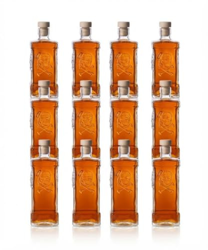 Bottiglia in Vetro per Liquore con Teschio 500 ml, Tappo Sughero 12 pezzi