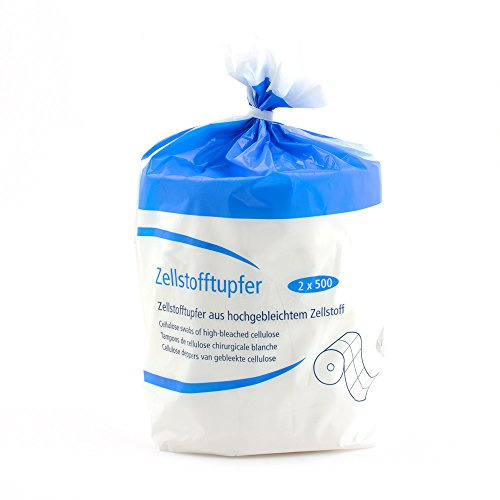 Teqler Zellstofftupfer aus 12-lagigem hochgebleichtem Zellstoff T-130400, 2 Rollen, nach DIN 19310, DAB (1000-er Pack)