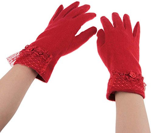 BAO CORE Elegante Damen Handschuhe, Wolle Fäustlinge Mit Schönem Spitzenrand Kaschmir Warm & Komfortabel Für einen Warmen Winter Rot/Grau/Violett