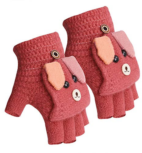 YJZQ Kinder Winter Handschuhe Fingerlose Fäustlinge mit Abdeckung Wollmischung Halbe Fingerhandschuhe Warm Skihandschuhe für Damen und Mädchen