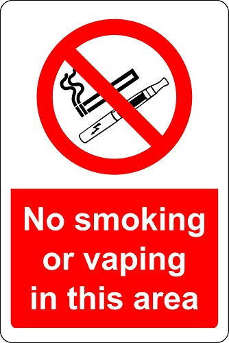 No smoking or vaping in this area Safety sign - 1.2mm Rigid plastic 300mm x 200mm
