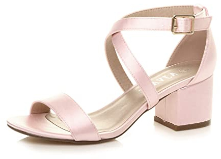 AJVANI Womens ladies mid low block heel peep toe ankle strap strappy party sandals size