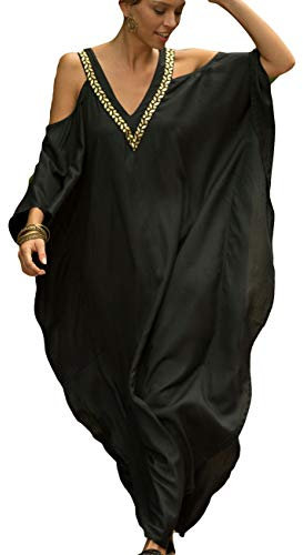 Bsubseach Plus Size Kaftan for Swimwear Women Cold Shoulder Swimsuit Cover Up Caftan Dress Black