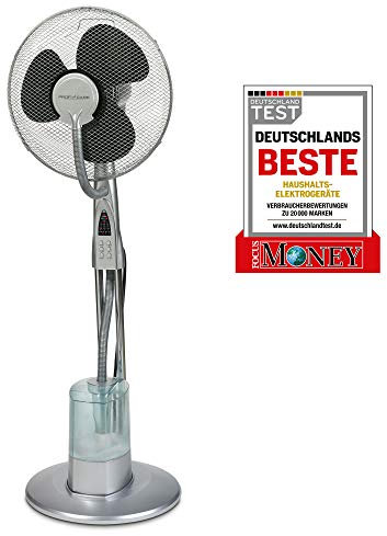 ProfiCare PC-VL 3069 LV - Ventilador de pie con 3 niveles de agua con mando a distancia multifunción, humidificador con temporizador electrónico, oscilante, acero inoxidable