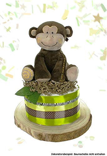Windeltorte neutral SAFARI für Baby Jungen und Mädchen + große Affen Spieluhr | Geschenk zur Geburt Babyparty Babyshower (grün)
