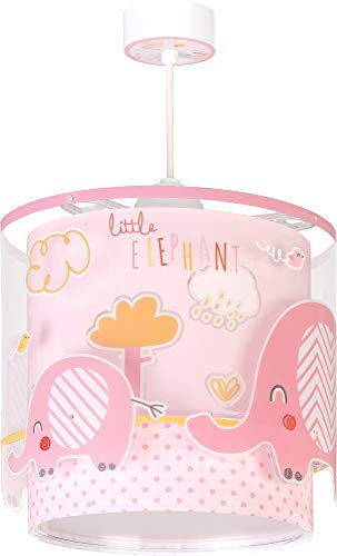Dalber Lampe kinderzimmer, kinderlampe Pendelleuchte Hängelampe, Deckenleuchte Kinder, Deckenlampe kinderzimmer Little Elephant Elefant Tiere Rose, 61332S, E27