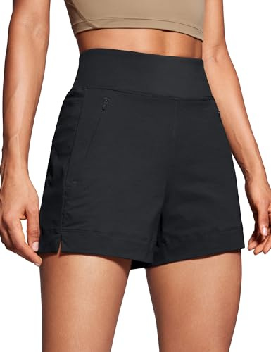 CRZ YOGA Mittelhohe Taille Split Wander Shorts 10 cm | Strapazierfähig, Leicht, Elastisch, Outdoor, Reißverschlusstaschen, für Damen