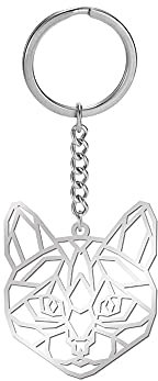 Amaxer Porte-clés origami en acier inoxydable avec motif géométrique creux pour les amoureux des animaux unisexe, chat, 0.96 in