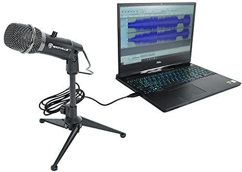 ROCKVILLE A-Stream Live Streaming USB Microphone w Gain+Mute Control+Stand+Cable