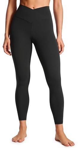 CRZ YOGA Damen Butterluxe Cross Waist Workout Leggings V Cross High Waisted Bauchkontrolle Gym Yoga Leggings - 64cm Schwarz 44