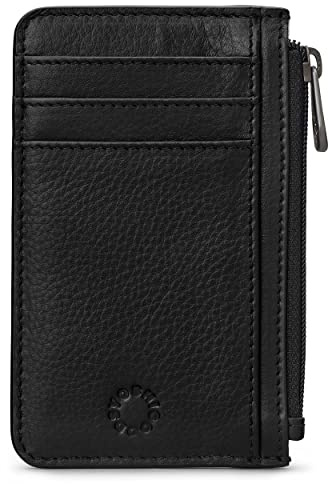 Yoshi Portafoglio sottile per uomo e donna, blocco RFID minimalista porta carte di credito con sezione zip, vera pelle, Nero , Taglia unica, Minimalista