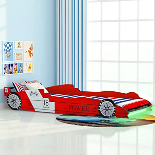 INLIFE Kinderbett mit LED im Rennwagen-Design 90 x 200 cm Rot