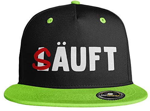 SAUFCOUNTER MARK YOUR DRINKS Säuft Snapback Cap voll dicht besoffen Malle Saufen Bier Alkohol Party (10 Farbvarianten), Farbe: Schwarz/Grün