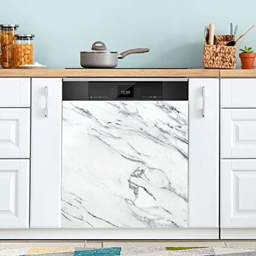 White Grey Marble Dishwasher Magnet Cover for Door Front, Decorative Kitchen Dishwasher Panel Decal Refrigerator Magnetic Decor Sticker 23 x 26 Inches