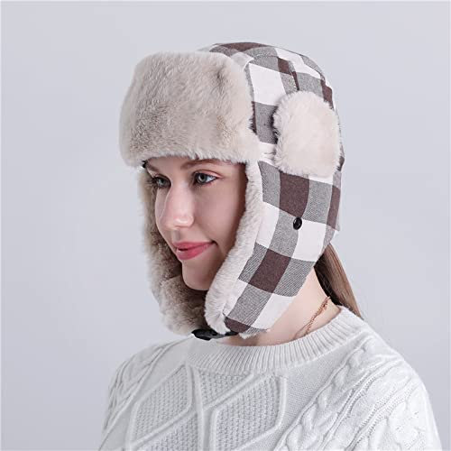 Ciamlir Russische Mütze Bombermütze Wintermütze Für Männer Karierte Russische Uschanka-Mütze Schnee-Ski-Mütze Warme Trapper-Ohrklappen-Mütze Wintermützen Für Frauen, Stil 6, Einheitsgröße
