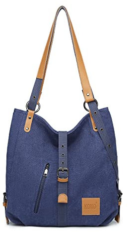 KONO Henkeltaschen Canvas Rucksack Damen Groß Handtaschen Anti Diebstahl Taschen Shopper Schultertaschen Multifunktional Umhängentaschen für Alltag Büro Schule Ausflug Einkauf