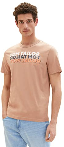 TOM TAILOR Herren 1036426 T-Shirt mit Print, 24048-Desert Fawn, M