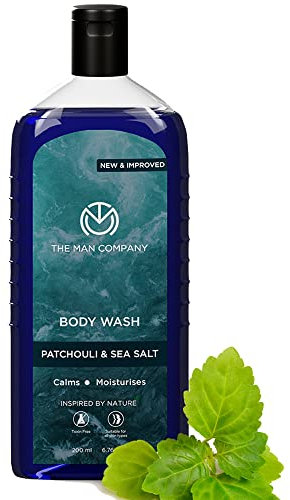 The Man Company Parfümiertes Duschgel mit Patschuli& Meersalz für Herren–200 ml|Duschgel für tiefe Feuchtigkeit& glatte Haut|Angereichert mit grünem Tee, Kurkuma& Moringa-Extrakt|Frei von Giftstoffen