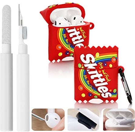 Cleaning Pen with Cute Airpods 1/2 Case and Keychain, XMBYGY Silicone Airpods Protective Cover with Cleaning Kit for Wireless Charging Case and Earbuds (Skit Candy)