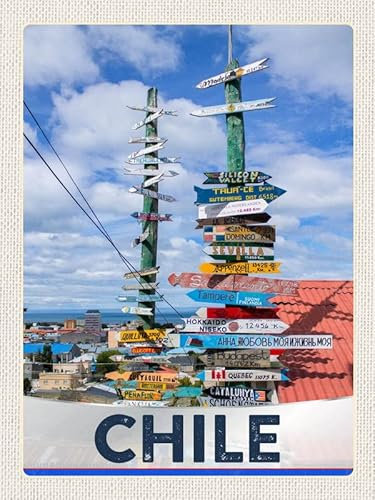 mrdeco Metall Schild 30x40cm gewölbt Chile Meer Strand Weg Schild Deko Blechschild Tin Sign