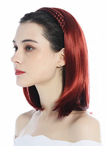 WIG ME UP - 90606+3-350 Halbperücke Haarteil edel geflochtener Haarreif schulterlang glatt dunkles Rot Kupferrot