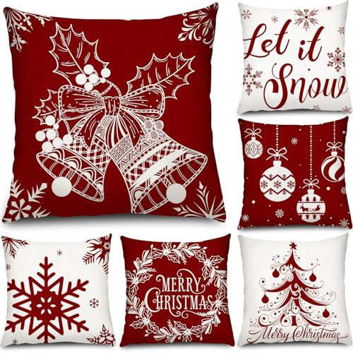 Tatuo 6 Stück Weihnachten Kissenbezüge Feiertag Polsterbezüge Zierkissenbezüge für Sofa Couch Büro Schlafzimmer Dekoration (Warmer Stil, 20 x 20 Zoll)
